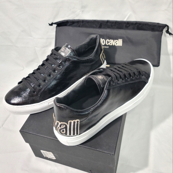 Roberto Cavalli Other - Roberto Cavalli Low-Top High-Shine Leather Sneakers Size 11.5 Men's